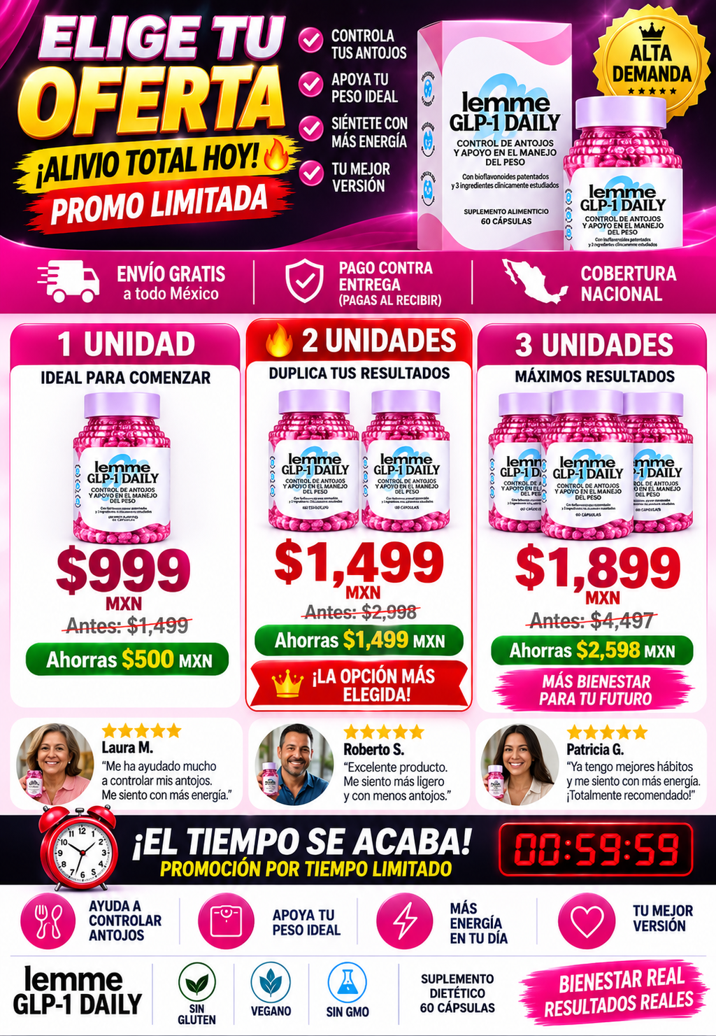 Compra 1 y Llévate 2 | Lemme GLP-1 Daily 60 cápsulas