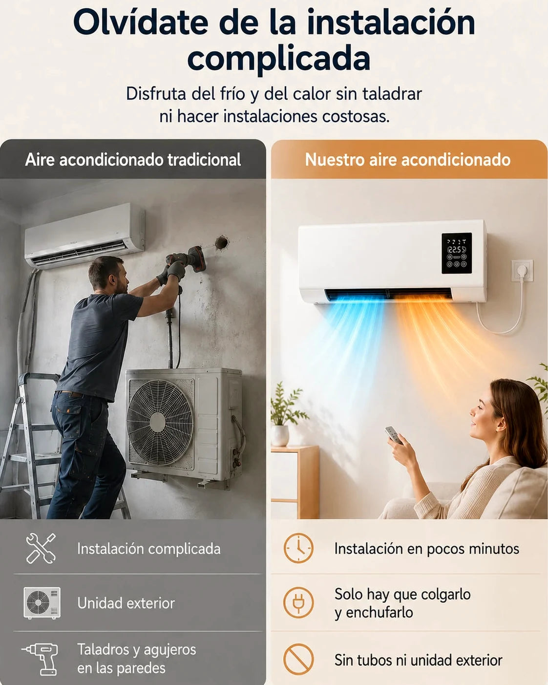 Comparación con un aire acondicionado tradicional con instalación
