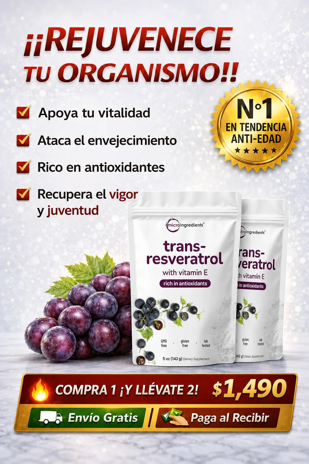 Compra 1 y Llévate 2 - Trans-Resveratrol Micro Ingredients