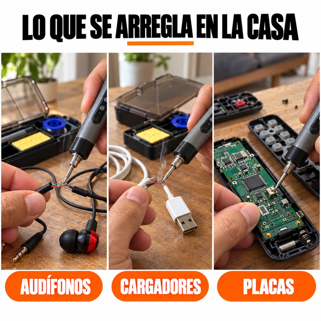 Lo que se arregla en la casa: audífonos, cargadores y placas